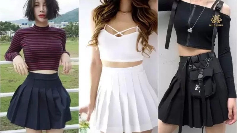 chân váy tennis phối với áo gì