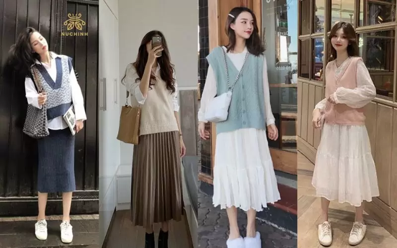 Top 7 cách phối áo gile với chân váy dài hợp thời trang nhất