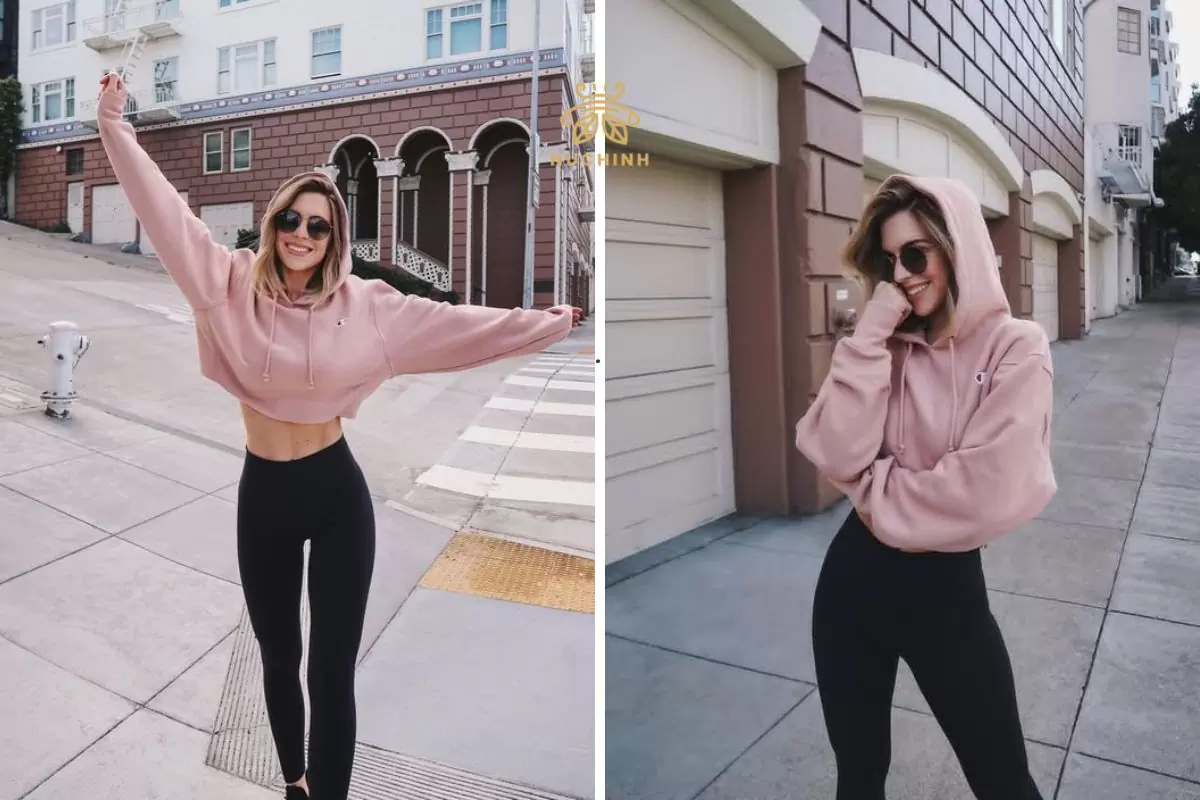 Áo hoodie croptop phối cùng quần legging