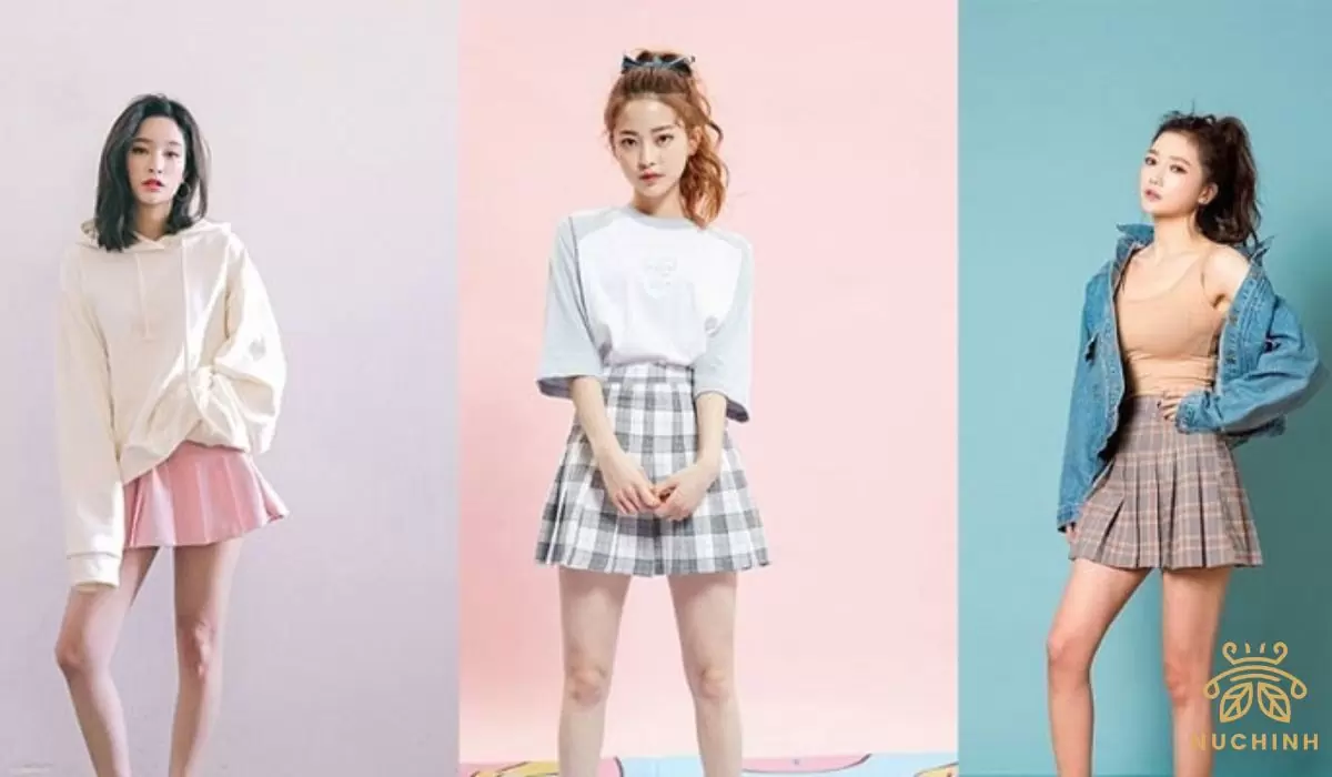 phối đồ với chân váy xếp ly ngắn