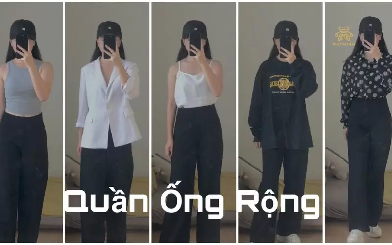 phối đồ với quần ống rộng đen