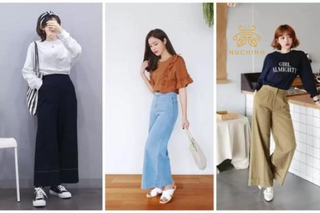 Quần ống rộng nữ phối với áo gì? Mách bạn 10+ cách phối đồ sang chảnh