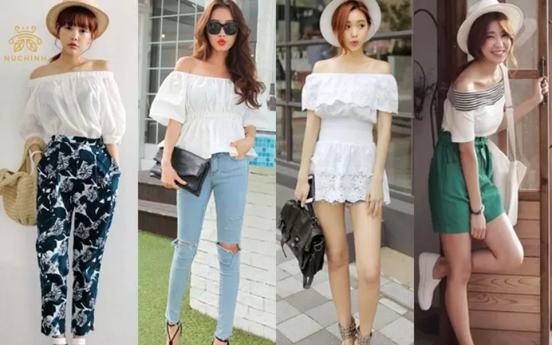 áo trễ vai mặc với gì