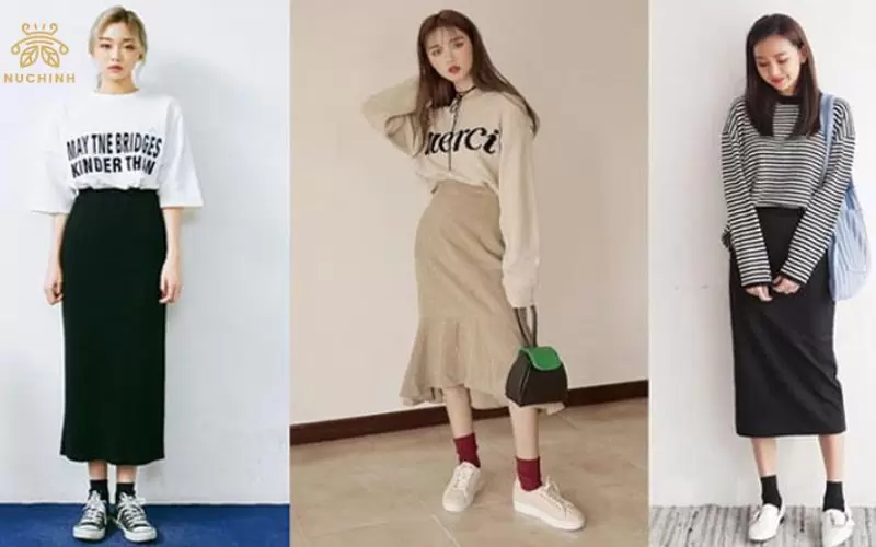 Chân váy len mặc với áo gì