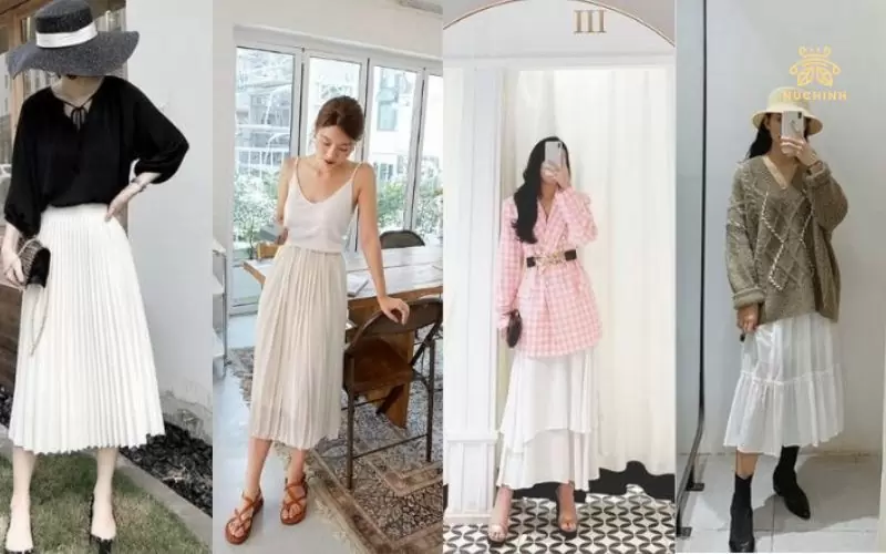 chân váy trắng mặc với áo gì