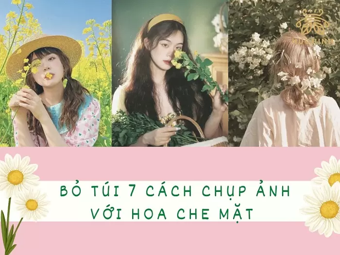 chụp ảnh với hoa che mặt