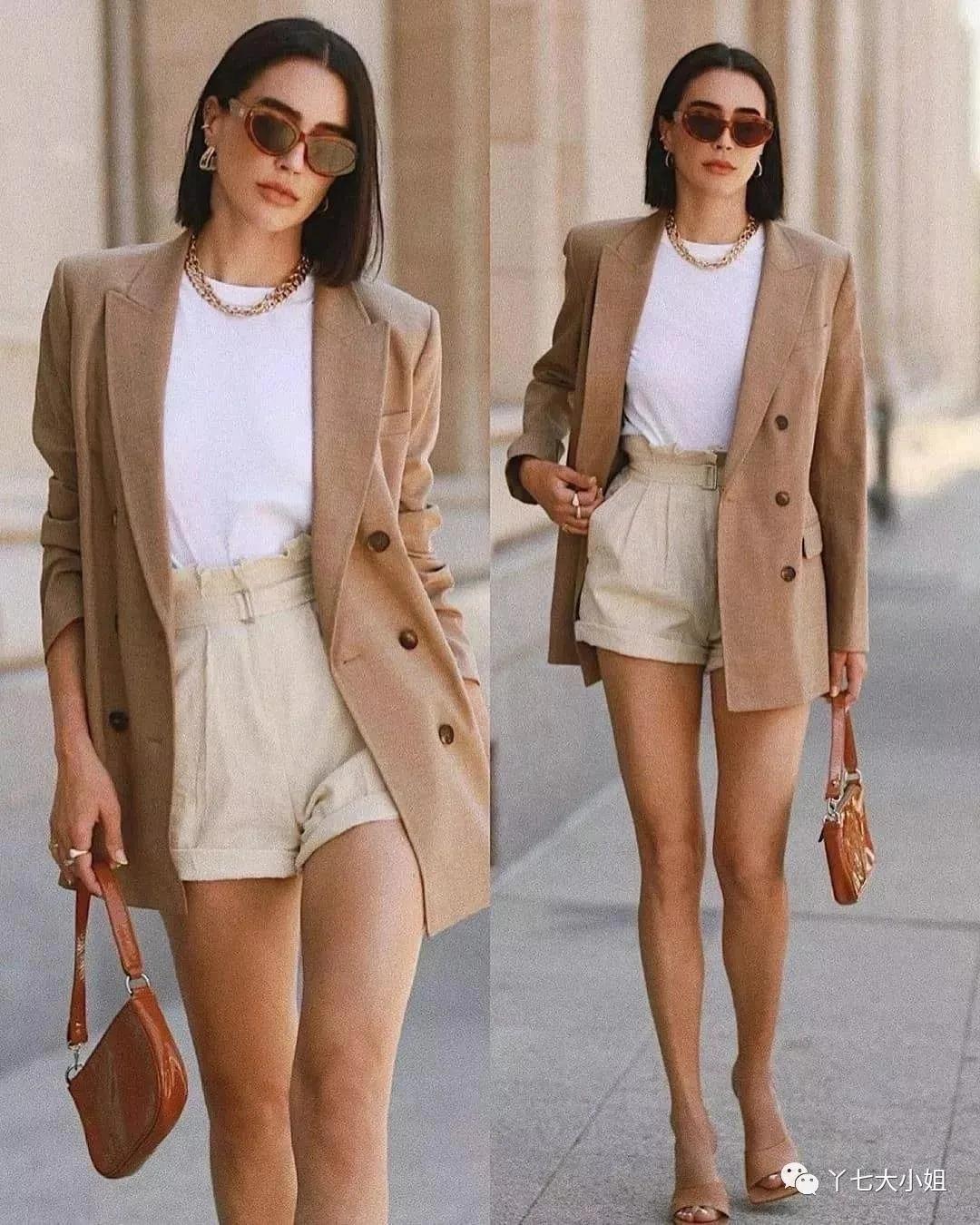 Áo blazer nữ mặc với quần short.