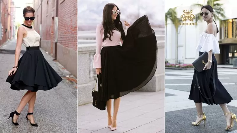 15+ cách phối đồ với chân váy dài đen hợp thời thượng