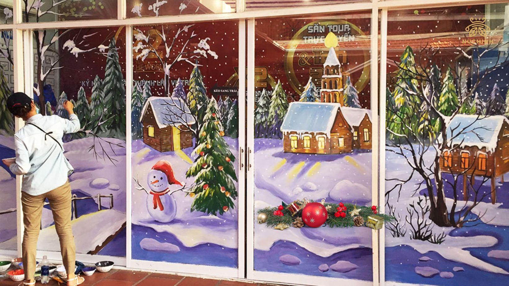 Vẽ trang trí Noel trên cửa kính