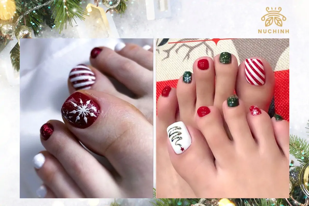 mẫu nail vẽ noel chân