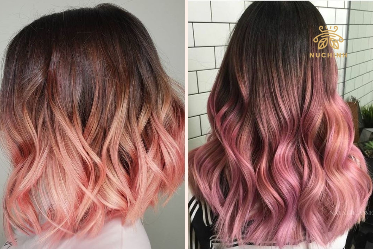 2 cô gái có tóc màu nâu hồng ombre