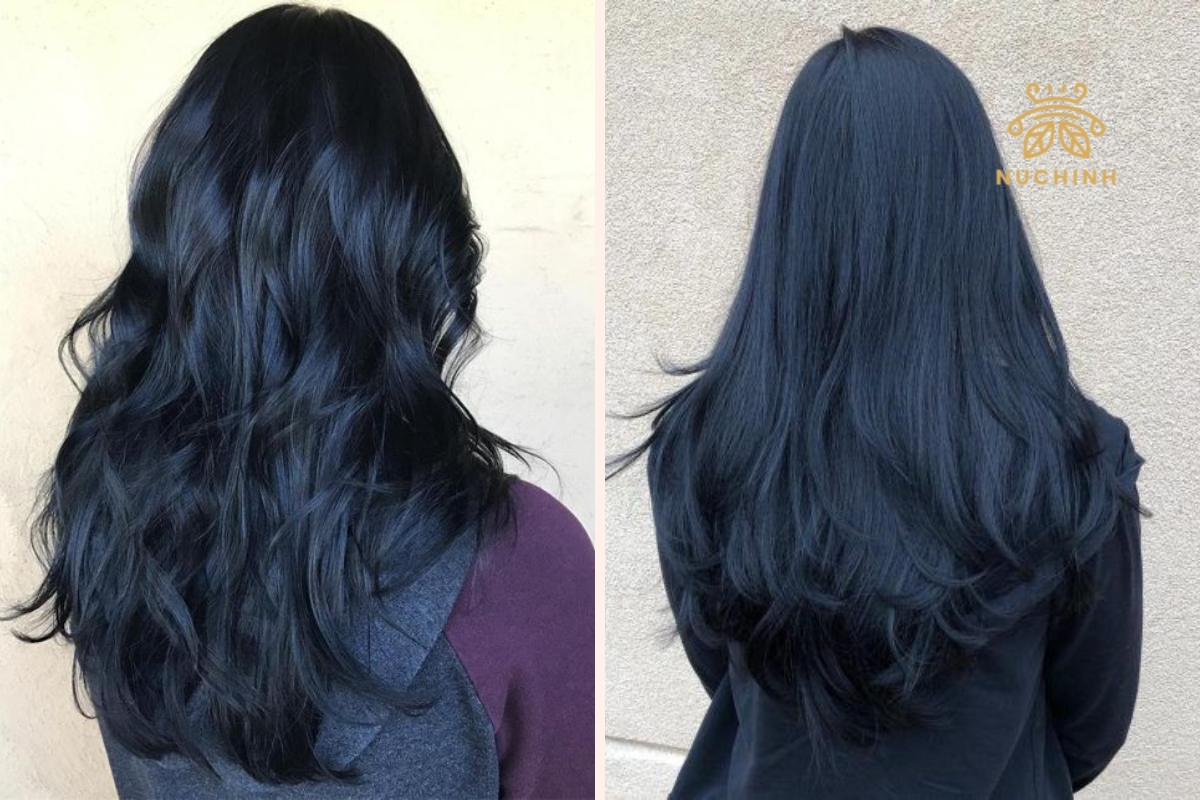 2 phụ nữ nhuộm tóc màu xanh đen